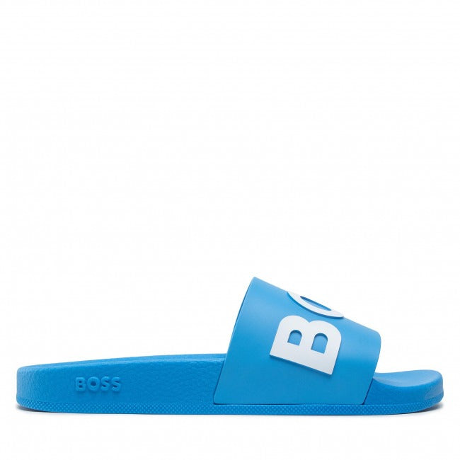 BOSS Italian-made slides with contrast-logo strap