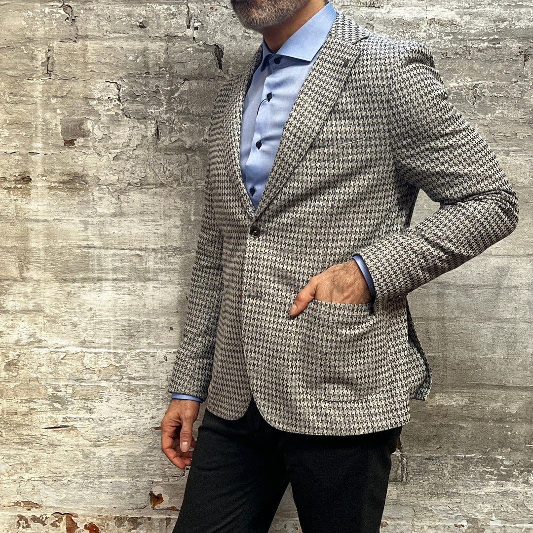 PAL ZILERI Cotton-linen blend houndstooth blazer