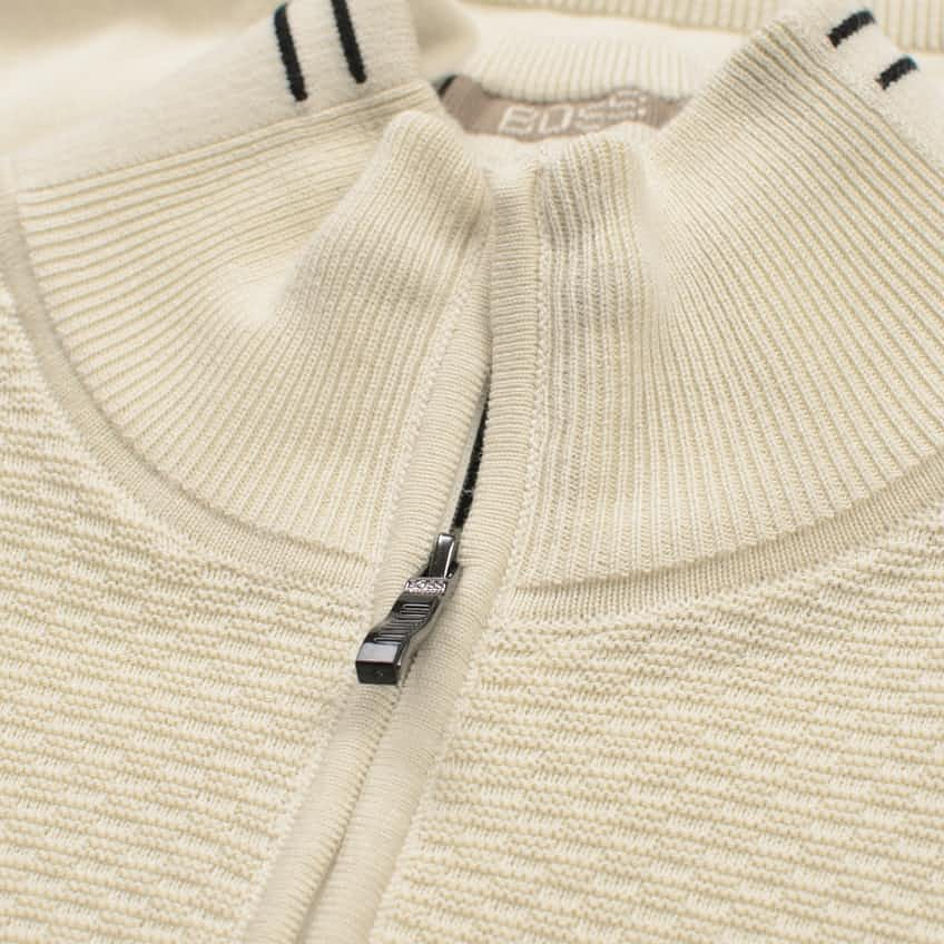 BOSS Zip-neck sweater in organic cotton with mixed structures