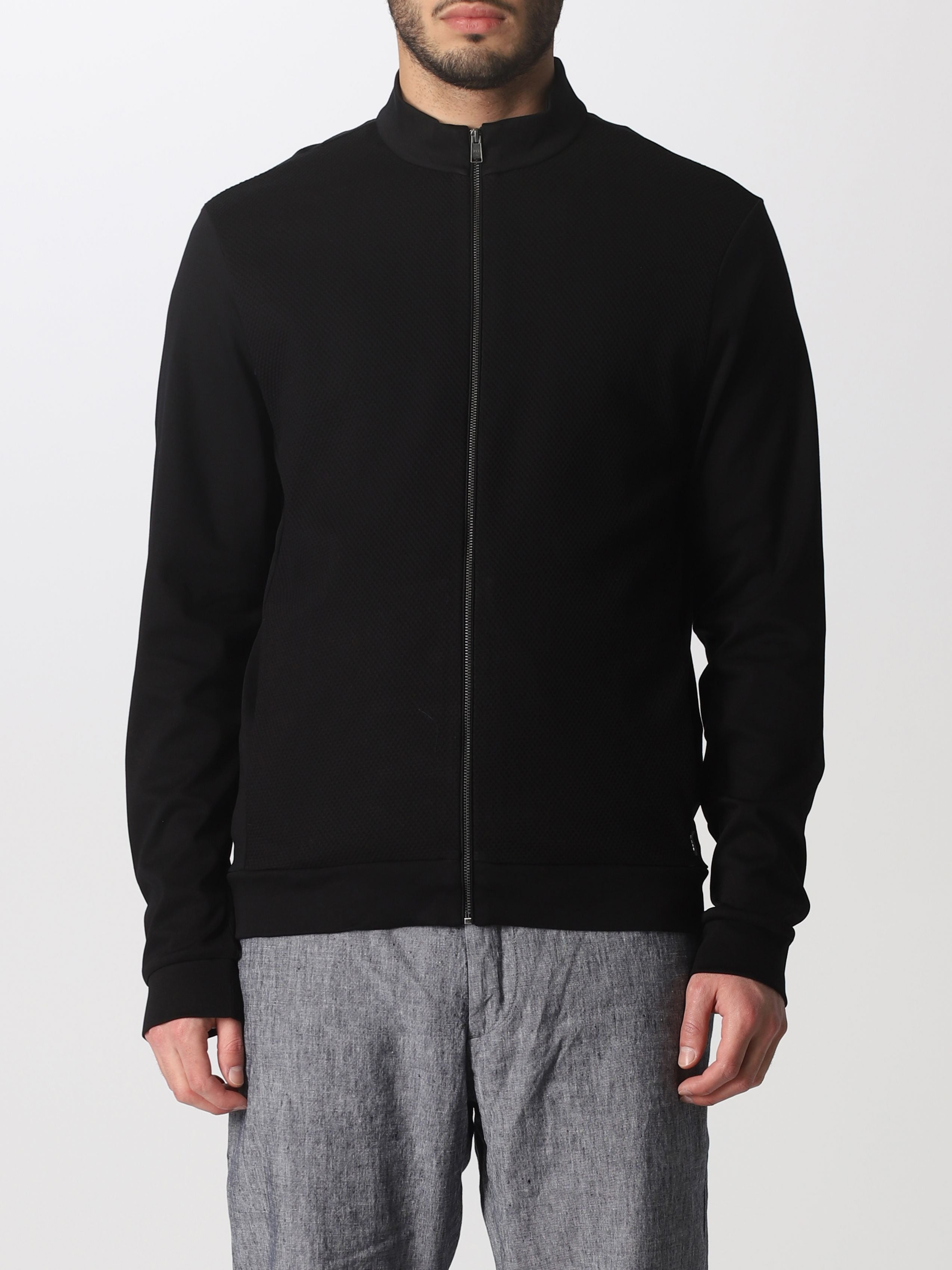 BOSS Skiles cotton zip-up sweatshirt with structured front