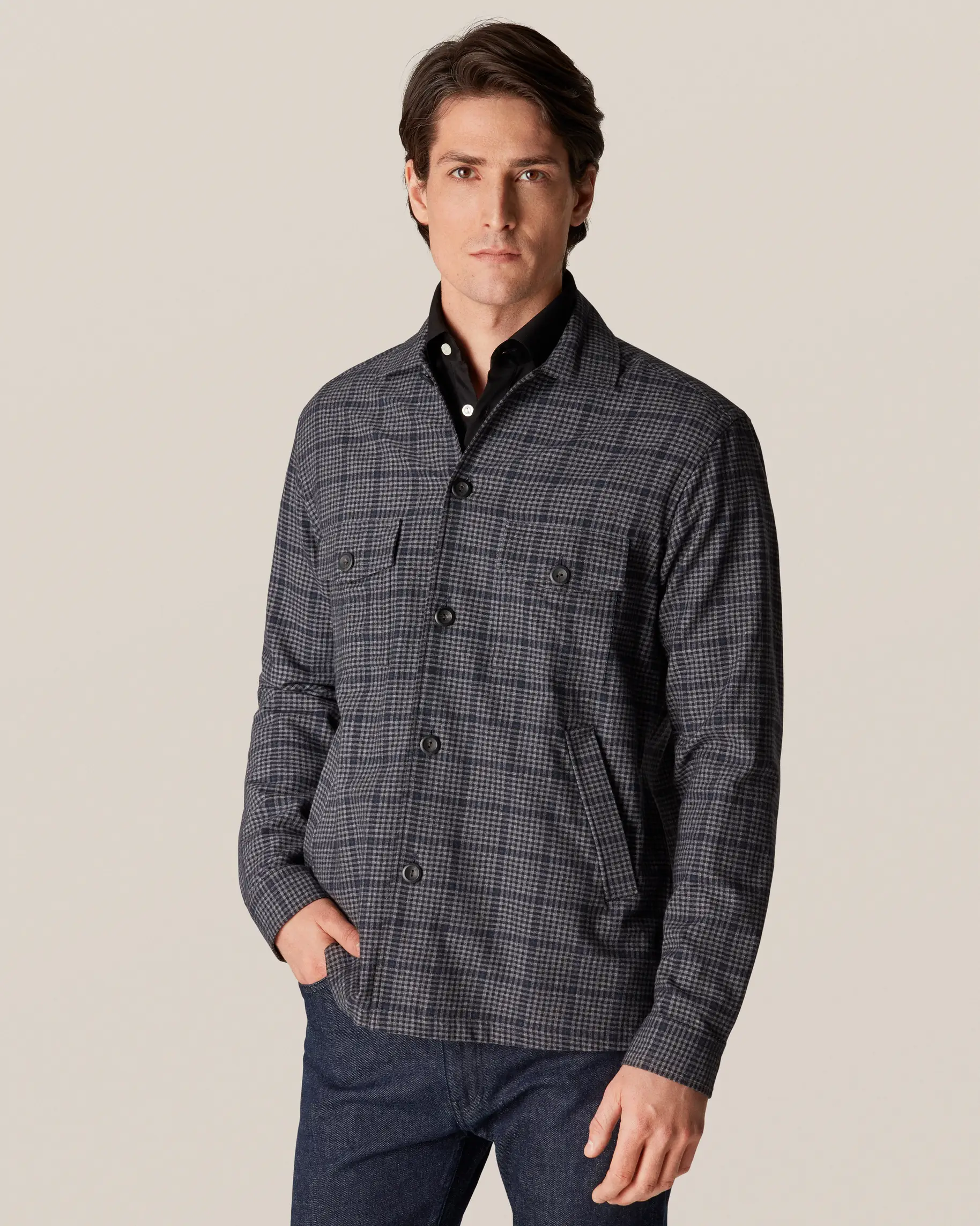 ETON Blue Checked Cotton–wool-cashmere Overshirt