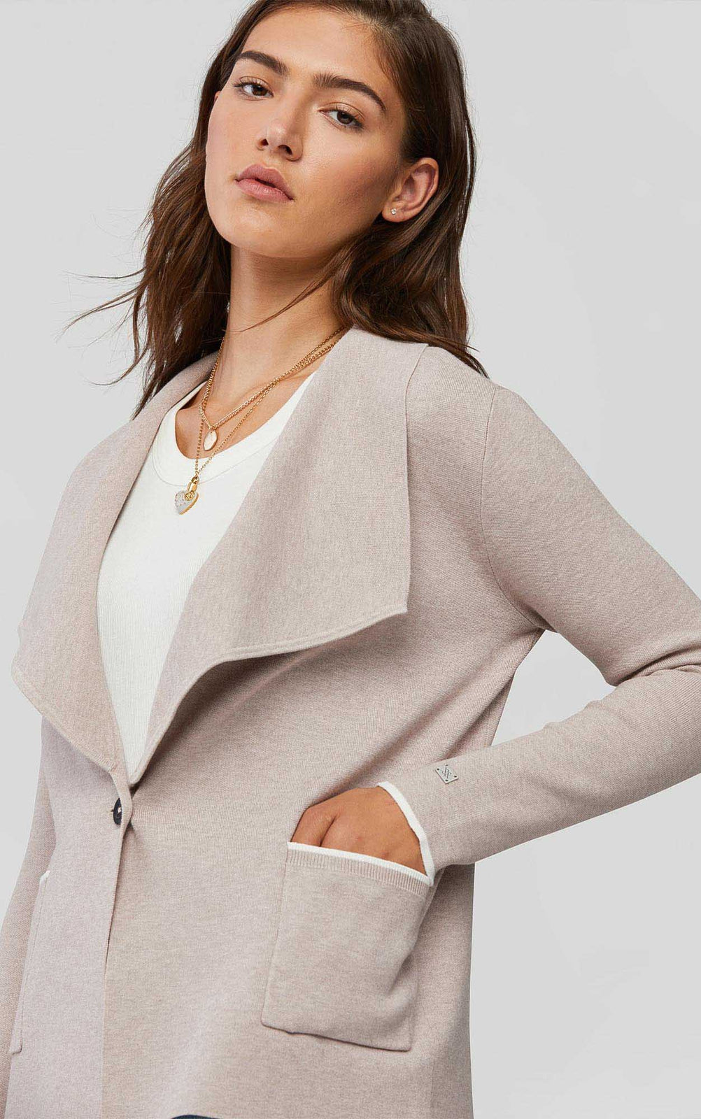 Soia & Kyo IONI sustainable knit cardigan with oversized lapel