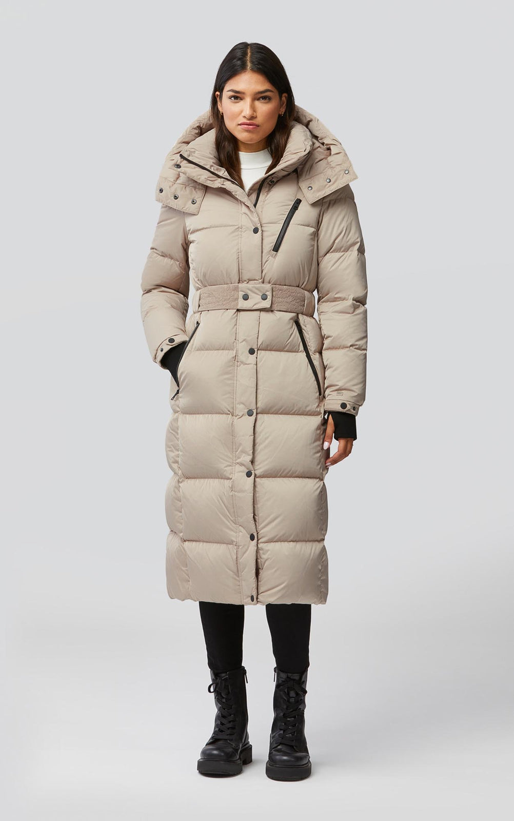 Soia & Kyo JILL semi-fitted calf length down coat with removable hood