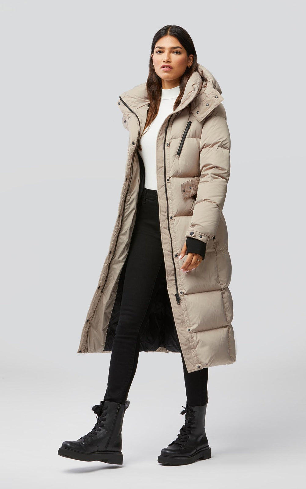 Soia & Kyo JILL semi-fitted calf length down coat with removable hood