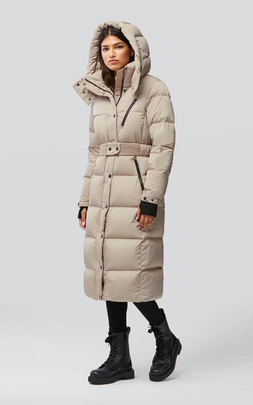 Soia & Kyo JILL semi-fitted calf length down coat with removable hood