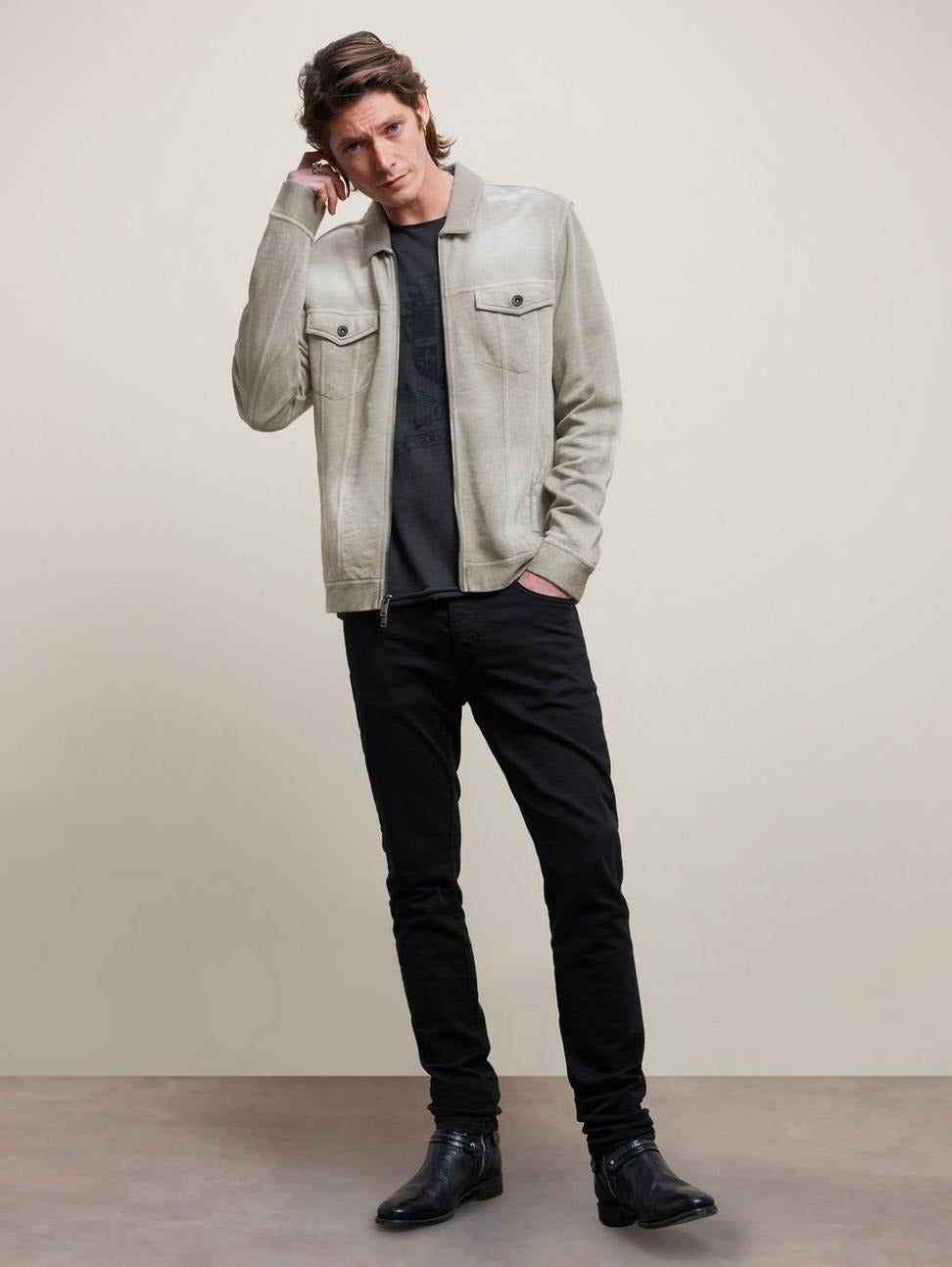 John Varvatos Valdez Long Sleeve Terry Trucker Jacket