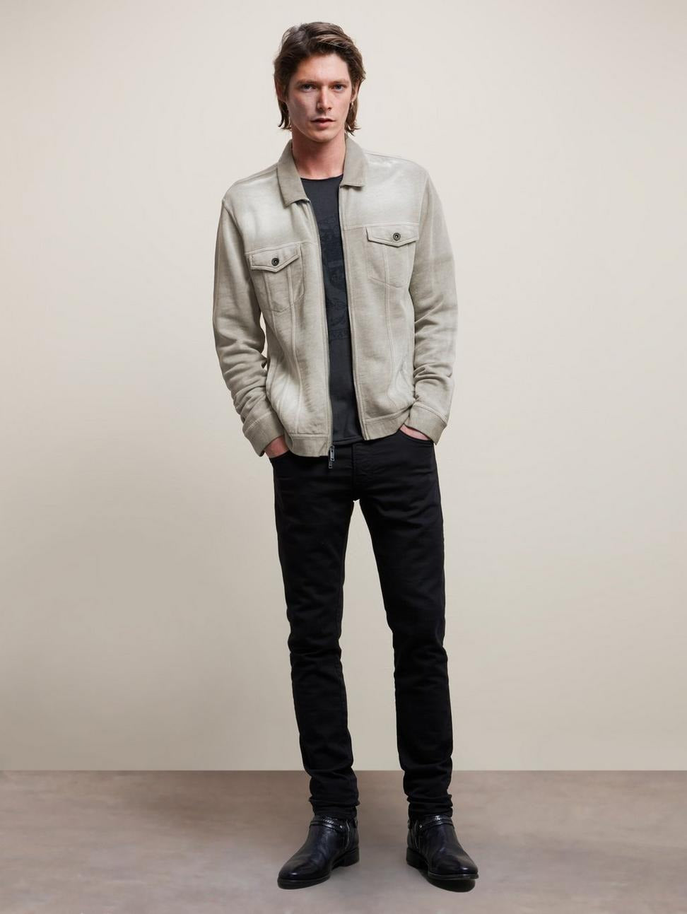 John Varvatos Valdez Long Sleeve Terry Trucker Jacket