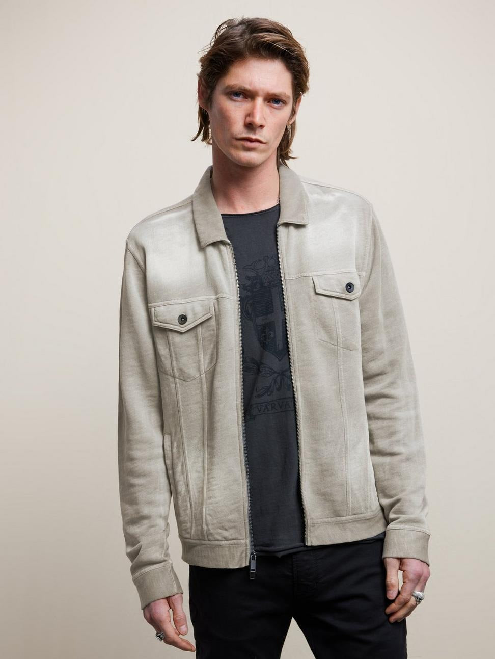 John Varvatos Valdez Long Sleeve Terry Trucker Jacket