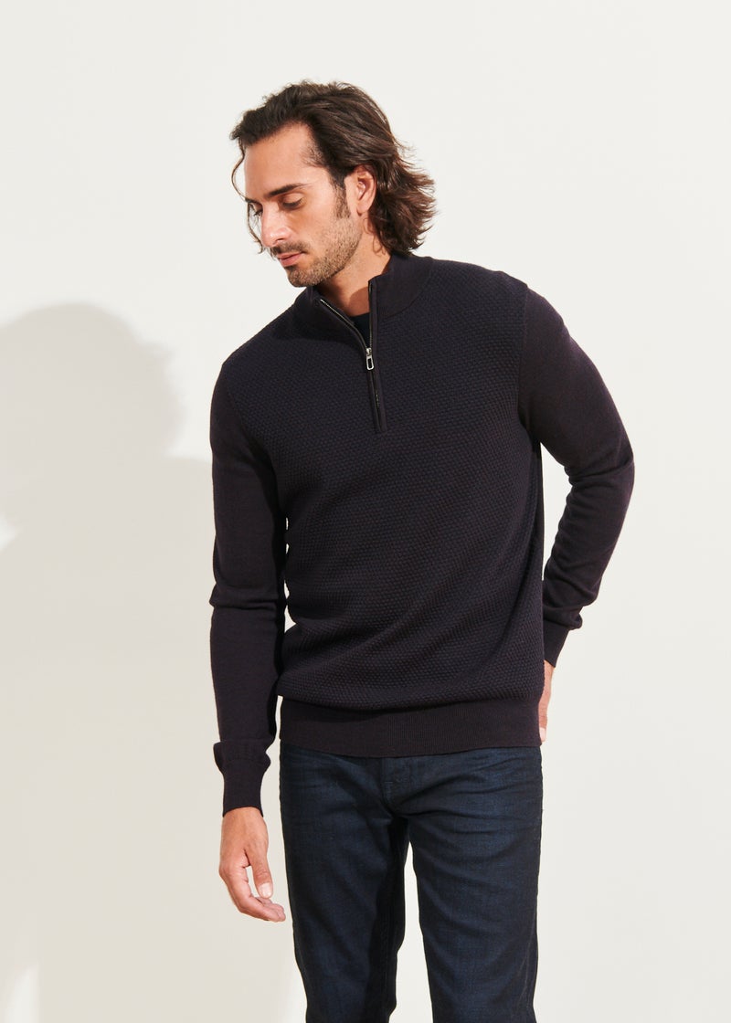 Patrick Assaraf 1/4 Zip Text Stitch Sweater