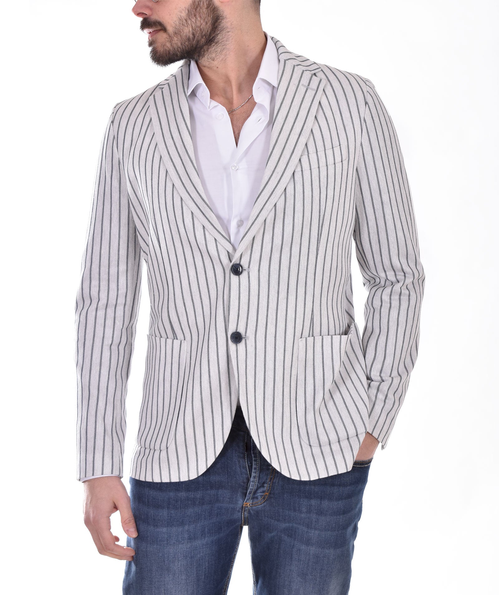 CIRCOLO 1901 single-breasted striped linen cotton blazer