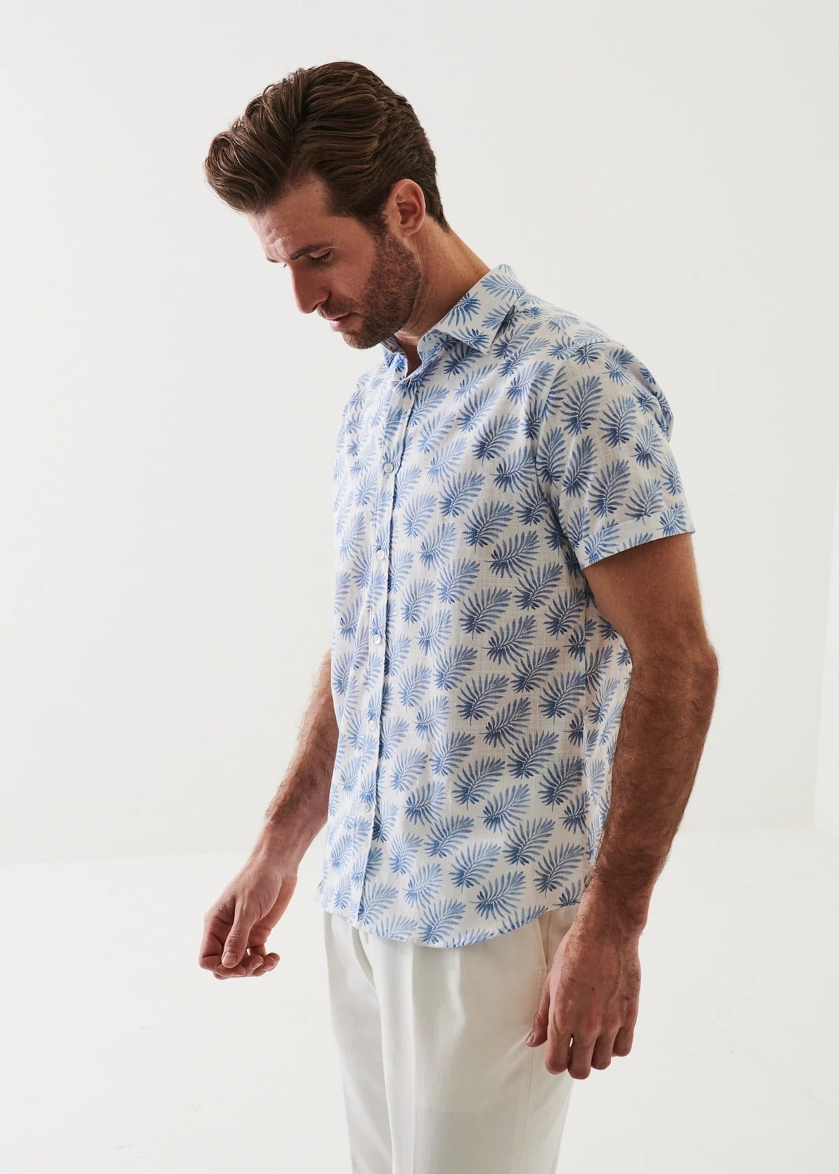 Patrick Assaraf Short Sleeve Printed Cotton Button Up