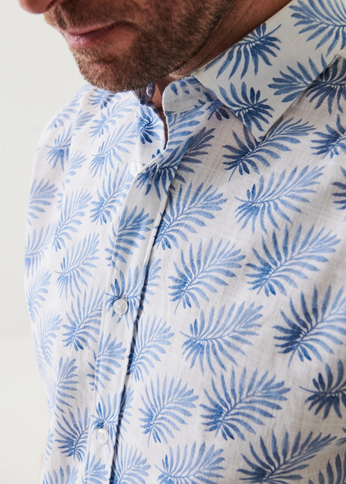 Patrick Assaraf Short Sleeve Printed Cotton Button Up