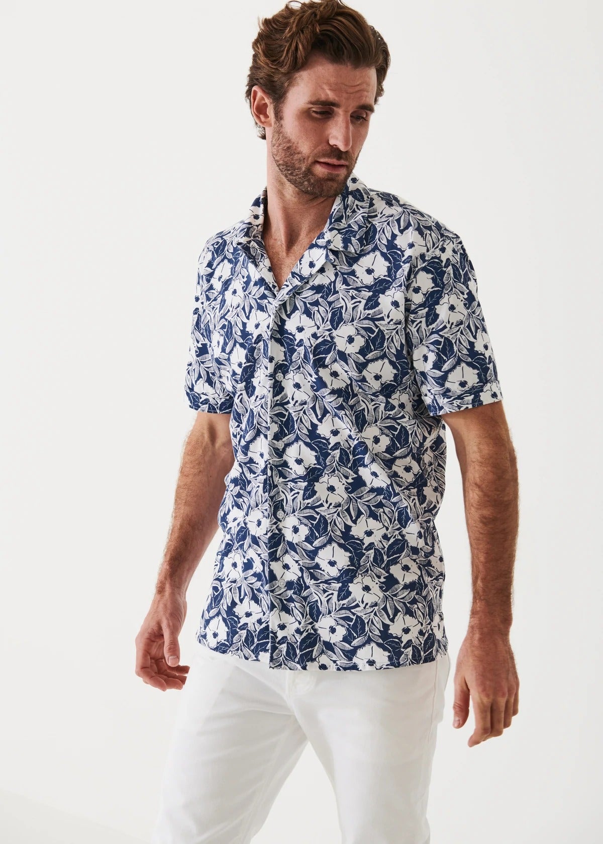 Patrick Assaraf Printed Pima Cotton Stretch Button Front Shirt