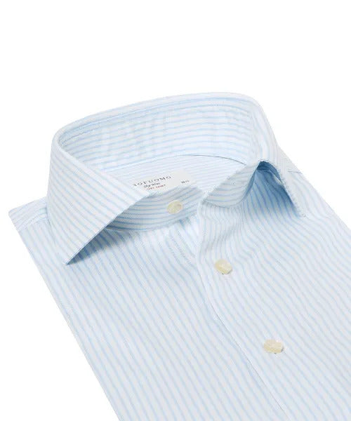 Profuomo Cutaway Light Blue Striped Travel Shirt