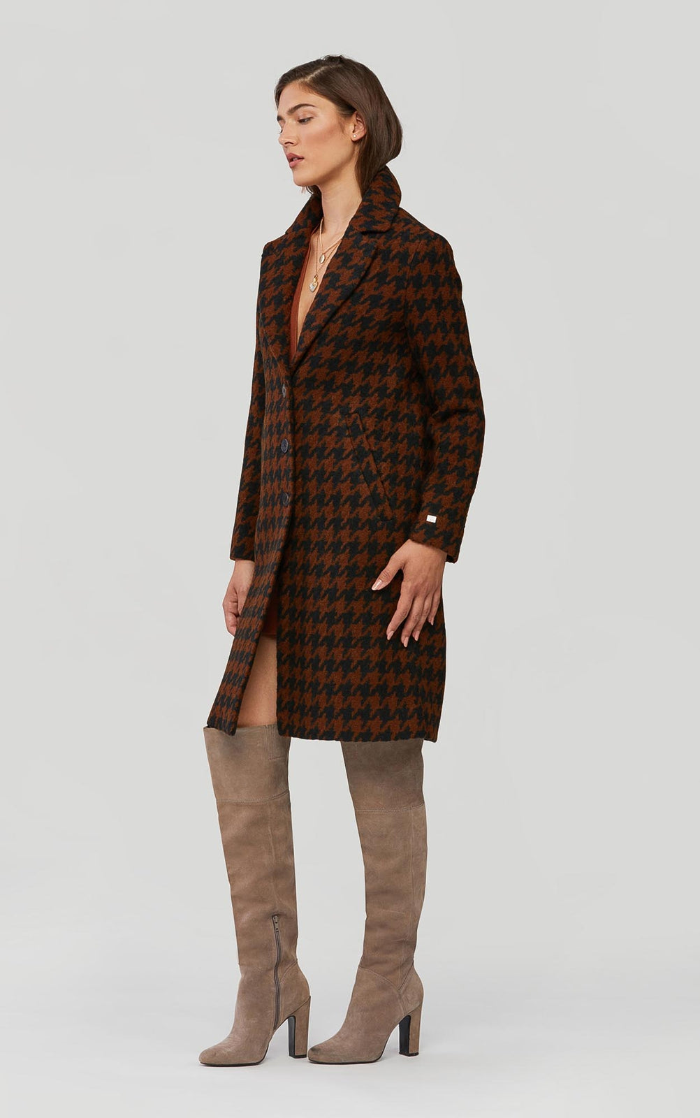 Soia & Kyo REN straight fit houndstooth wool coat