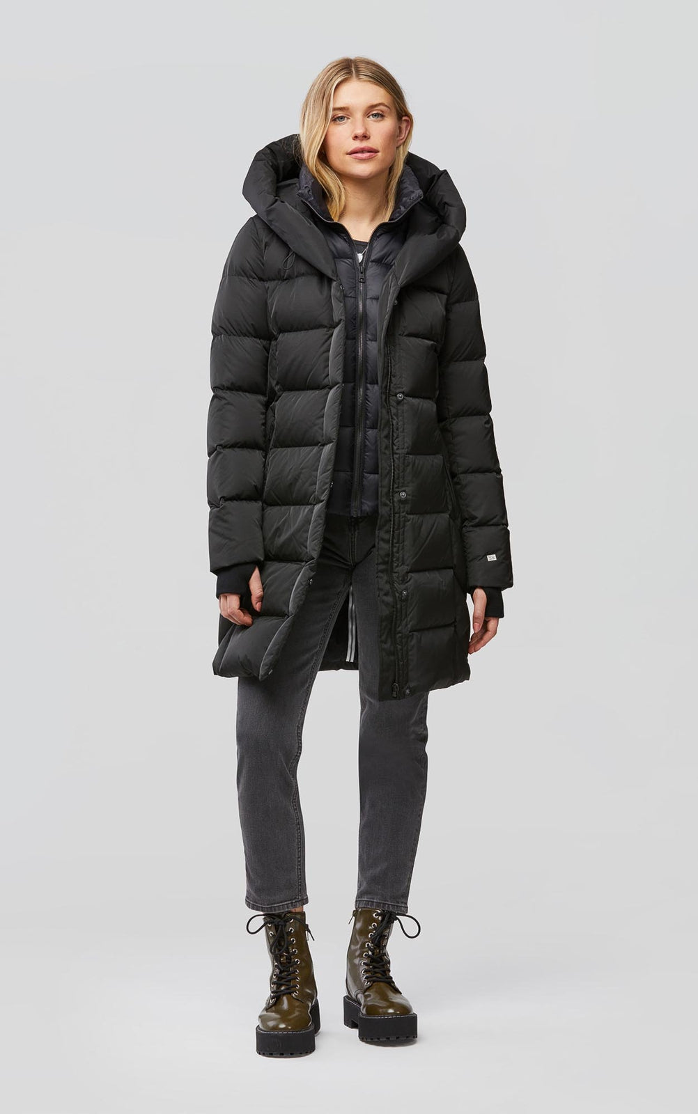 Soia & Kyo SONNY sporty down coat with nylon puffer bib and collar