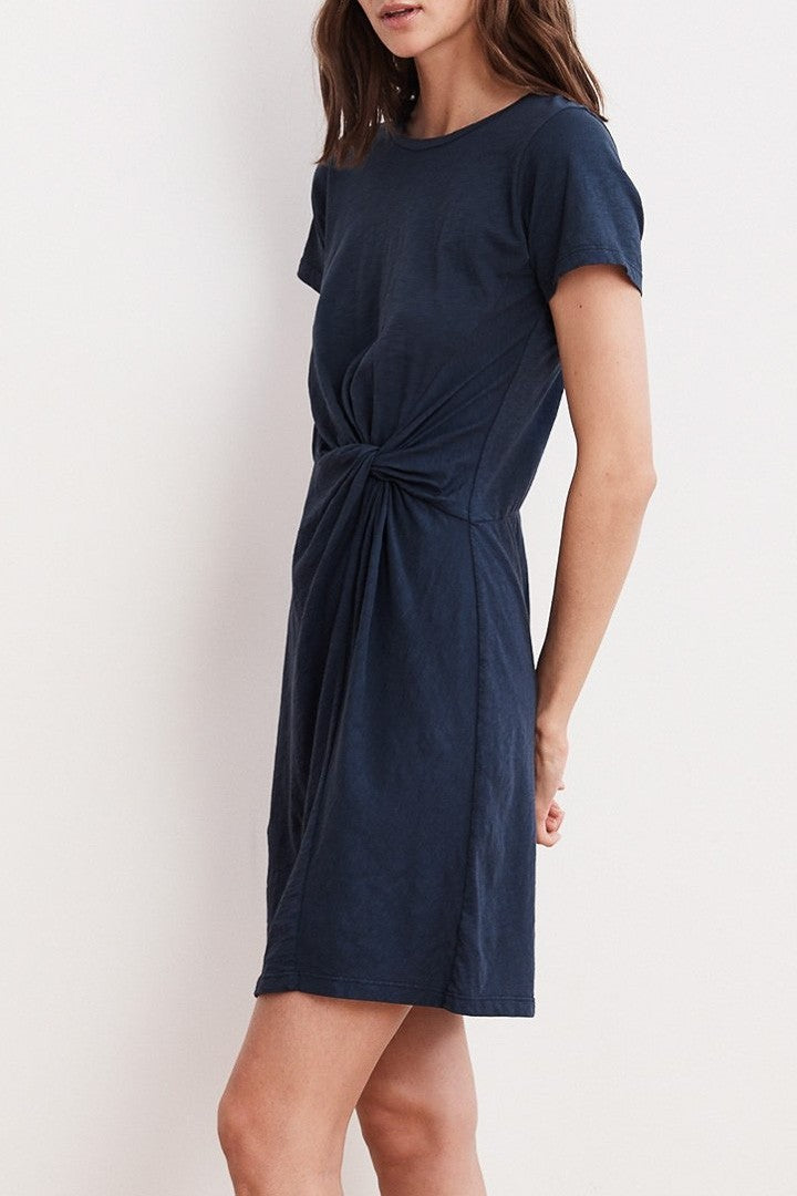 Velvet Briar Cotton Slub Knot T-Shirt Dress in Lagoon