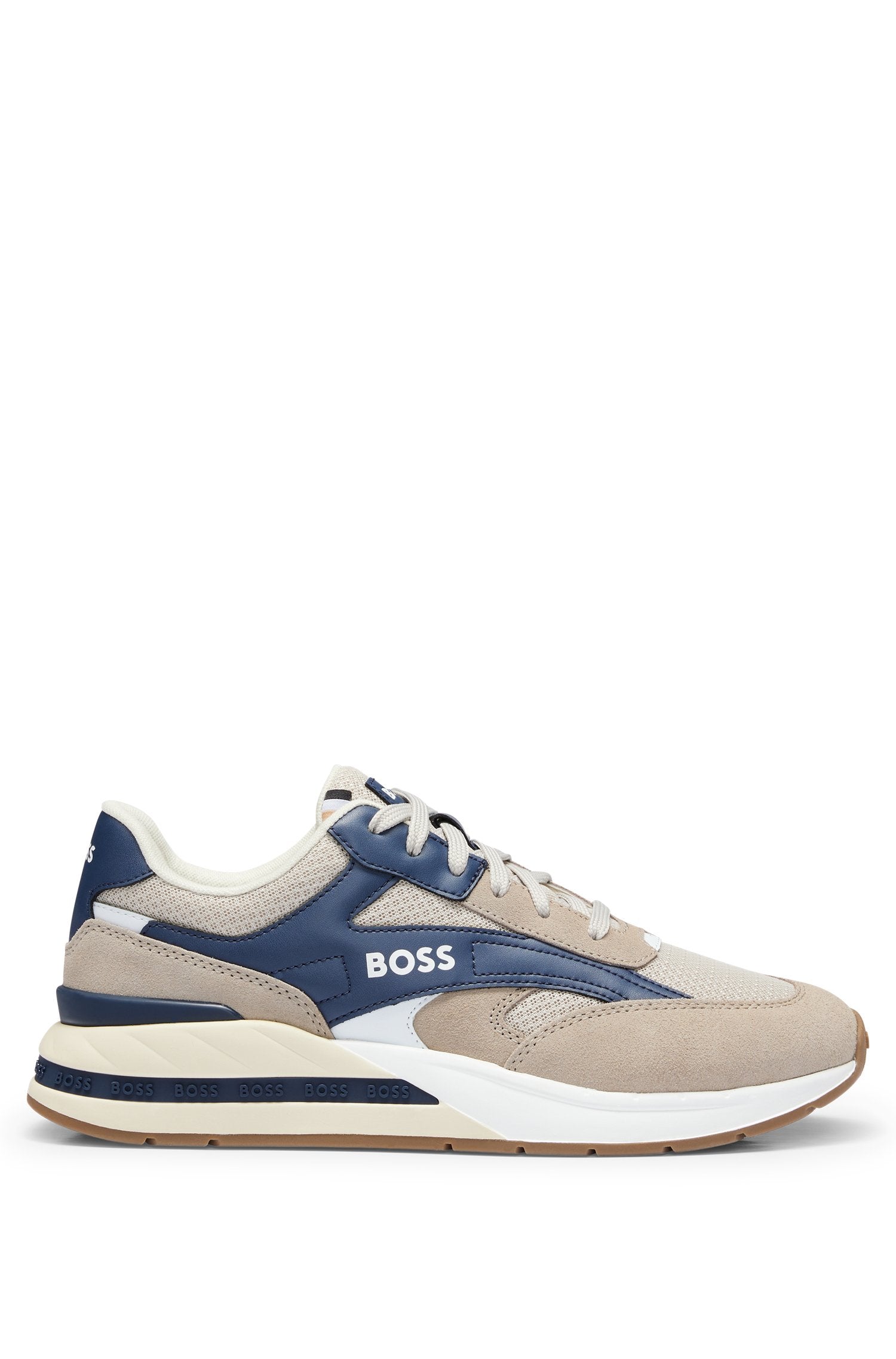 BOSS Mixed Material Lace-Up Trainers with Suede Trims