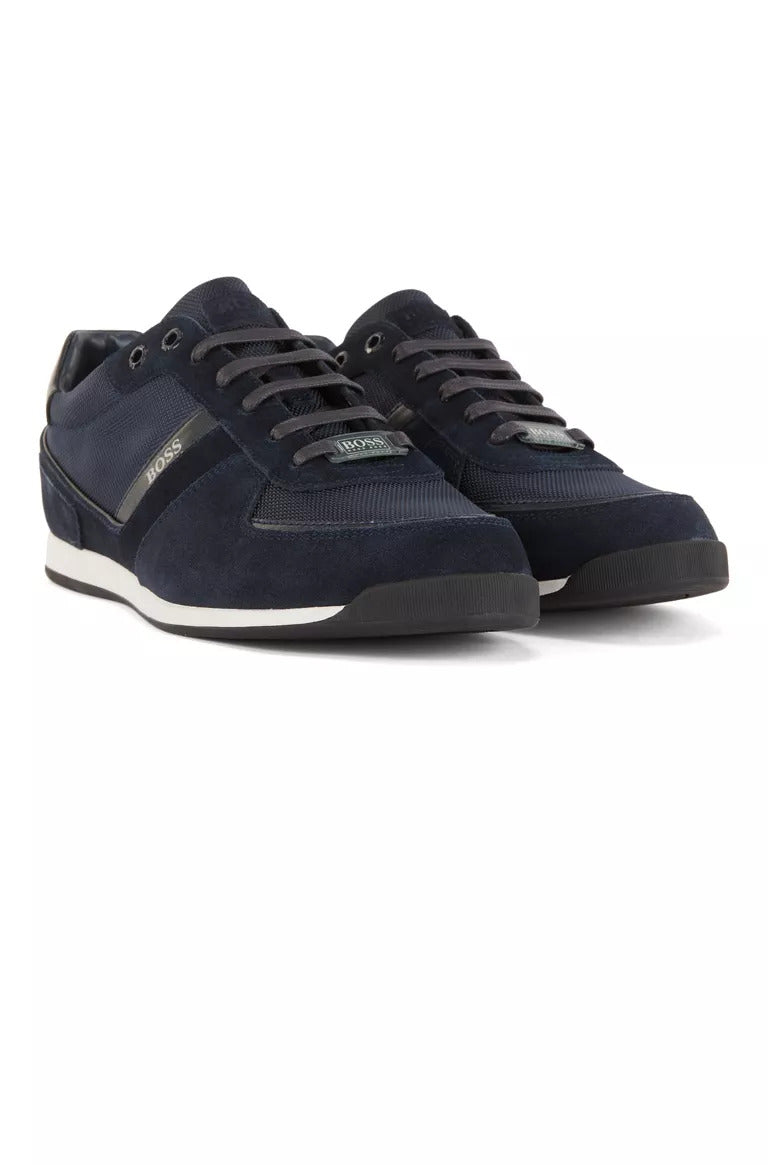 BOSS Glaze low-top trainers in leather, suede and technical fabric