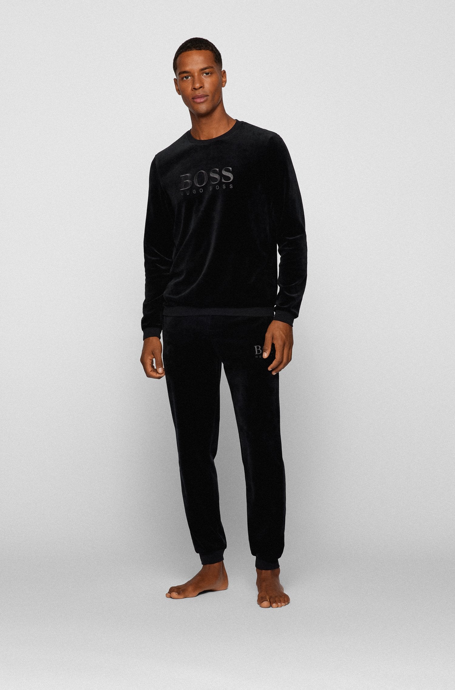 BOSS Loungewear sweatshirt in cotton-blend velour with logo embroidery