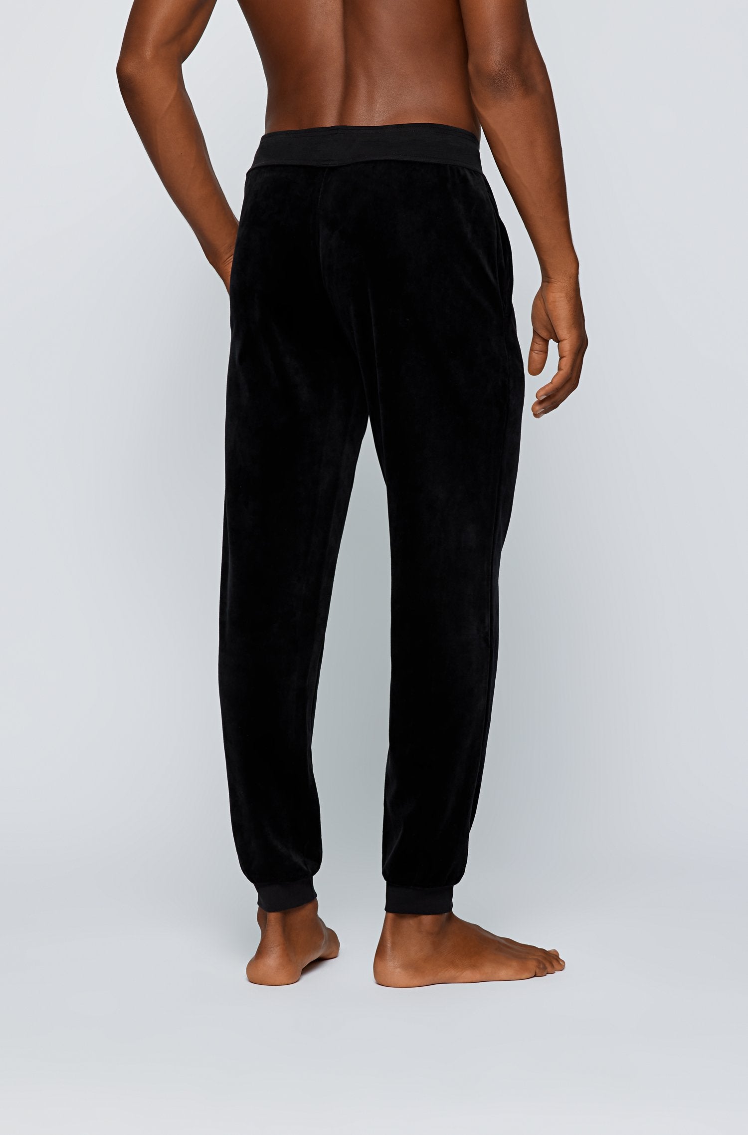 BOSS Loungewear pants in cotton-blend velour with logo embroidery