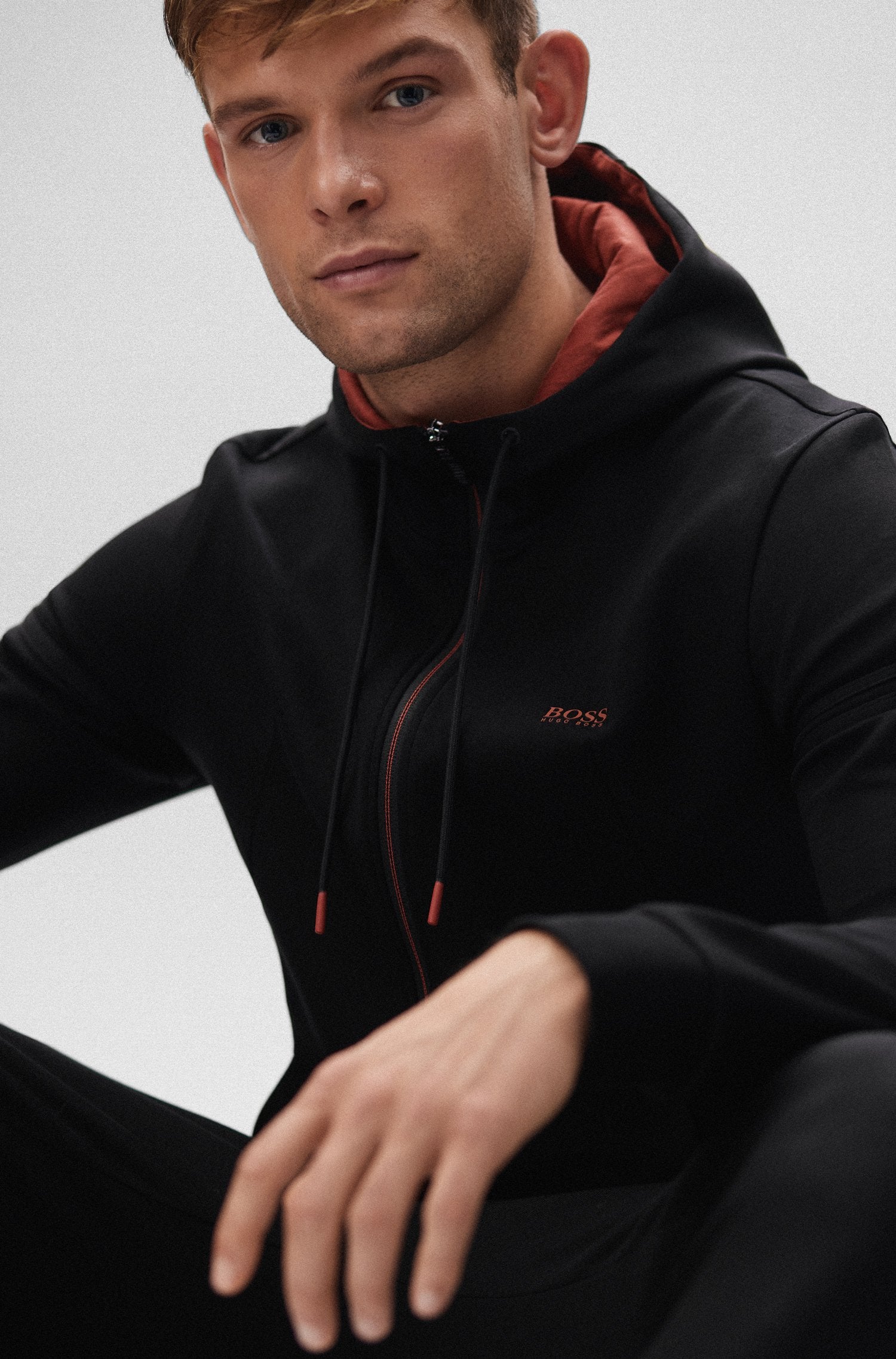 BOSS Cotton-blend regular-fit tracksuit with contrast logo