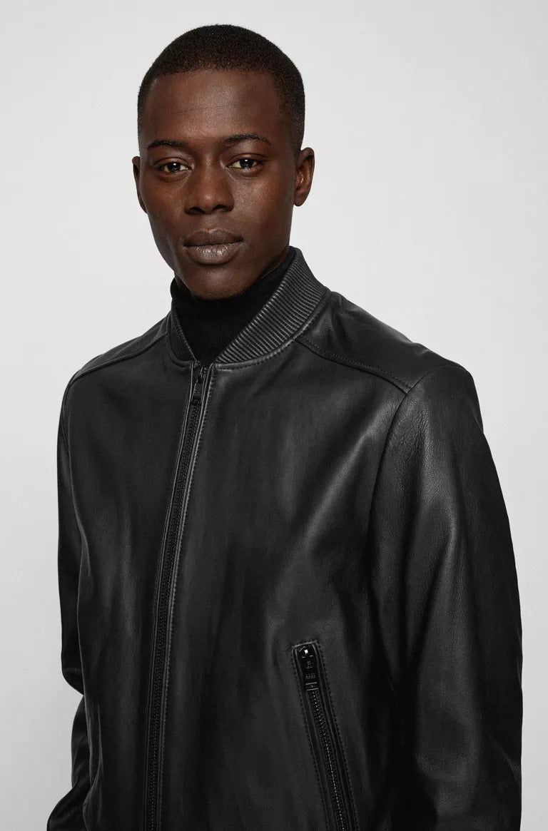 BOSS Malban zip-up bomber jacket in lamb leather