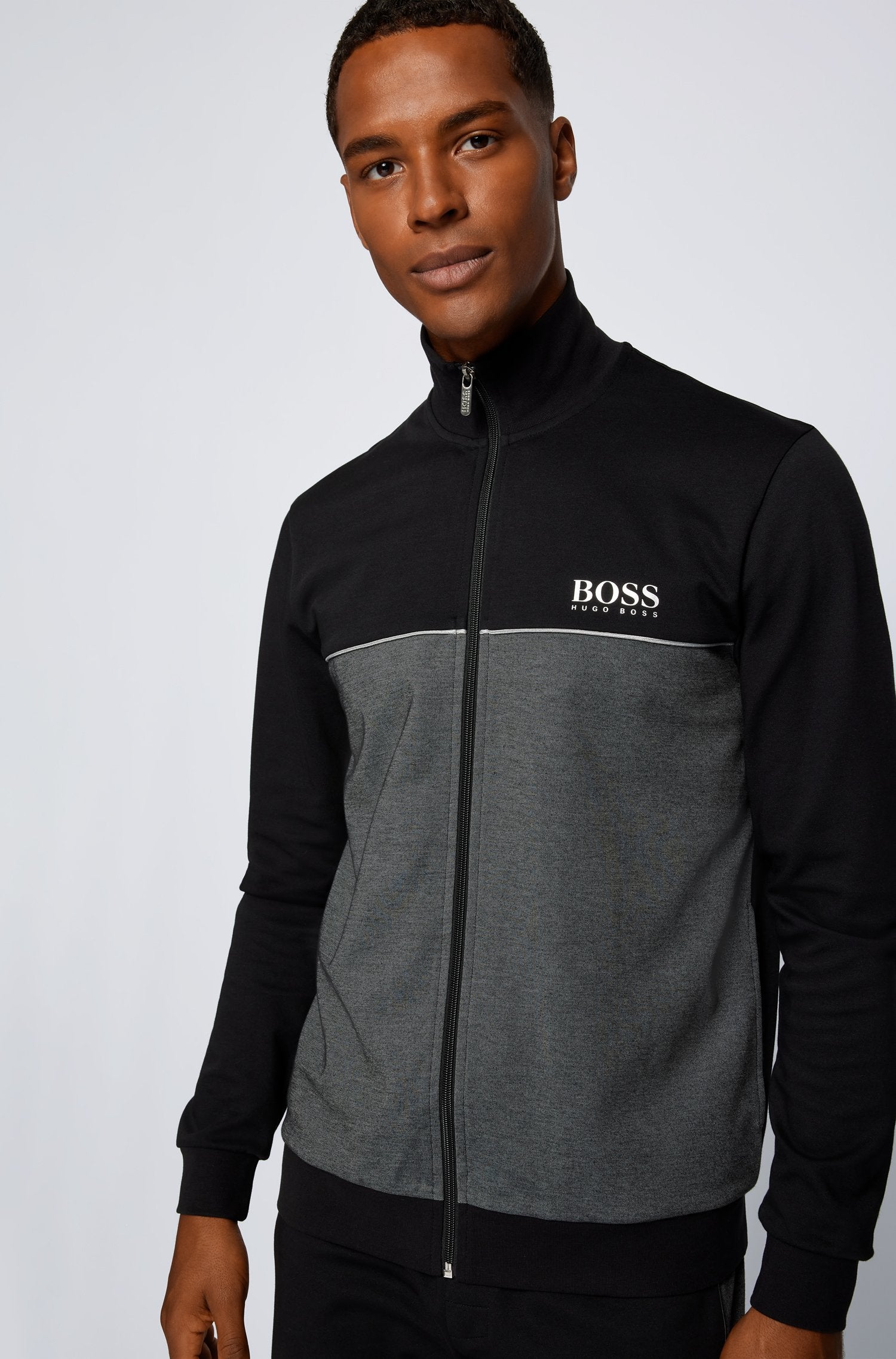 BOSS Metallic-logo loungewear jacket in a cotton blend