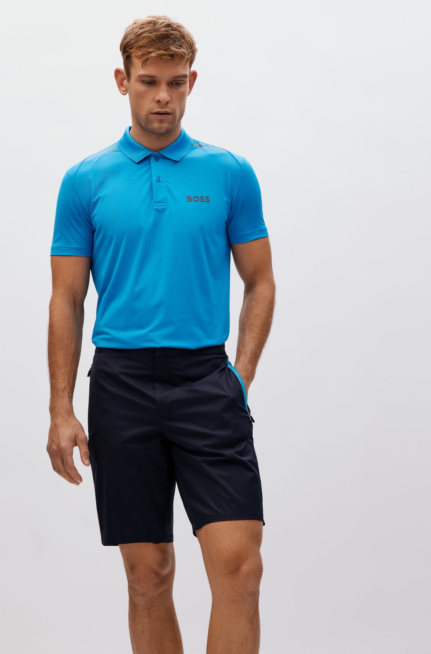 BOSS Paddytech regular-fit polo shirt with contrast logos and stripes