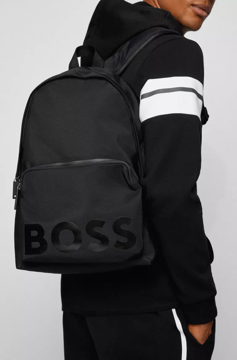 BOSS Catch recycled-material backpack with signature-stripe webbing