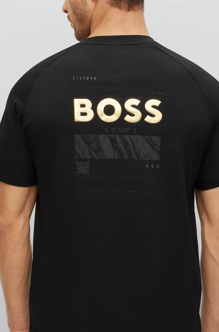 BOSS COTTON-JERSEY T-SHIRT WITH ARTWORK AND LOGOS