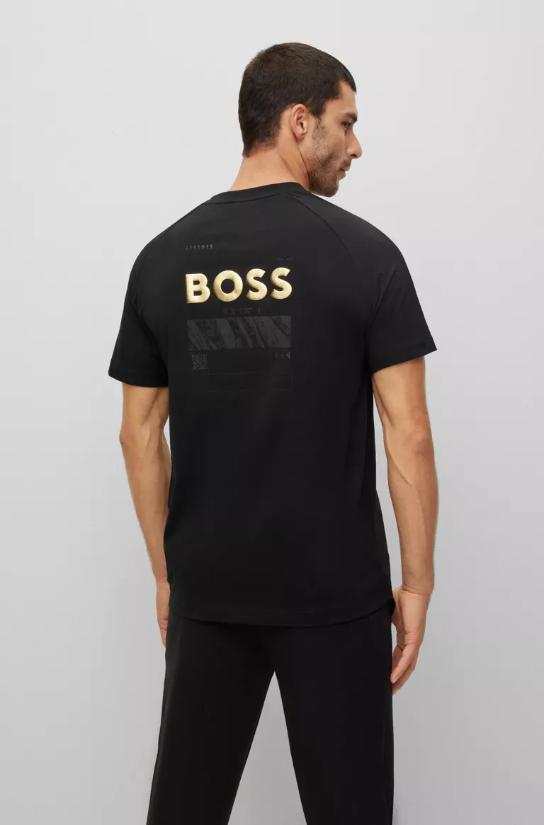 BOSS COTTON-JERSEY T-SHIRT WITH ARTWORK AND LOGOS