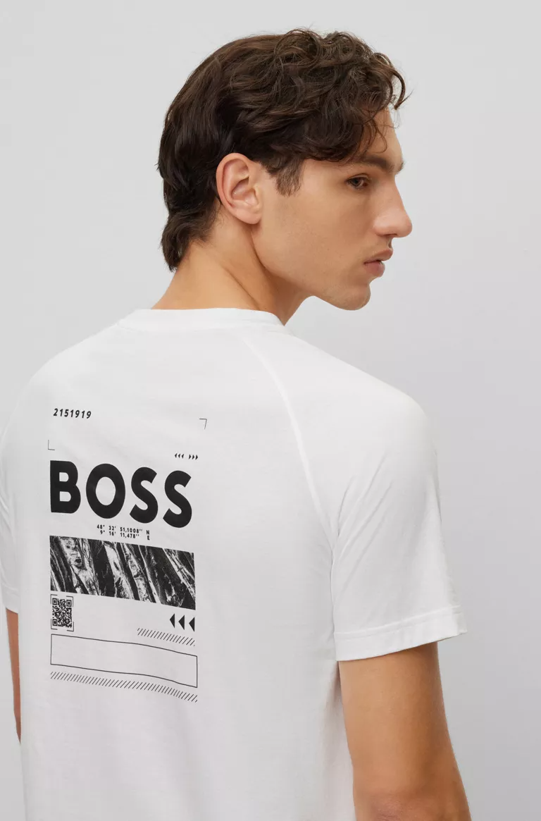 BOSS COTTON-JERSEY T-SHIRT WITH ARTWORK AND LOGOS