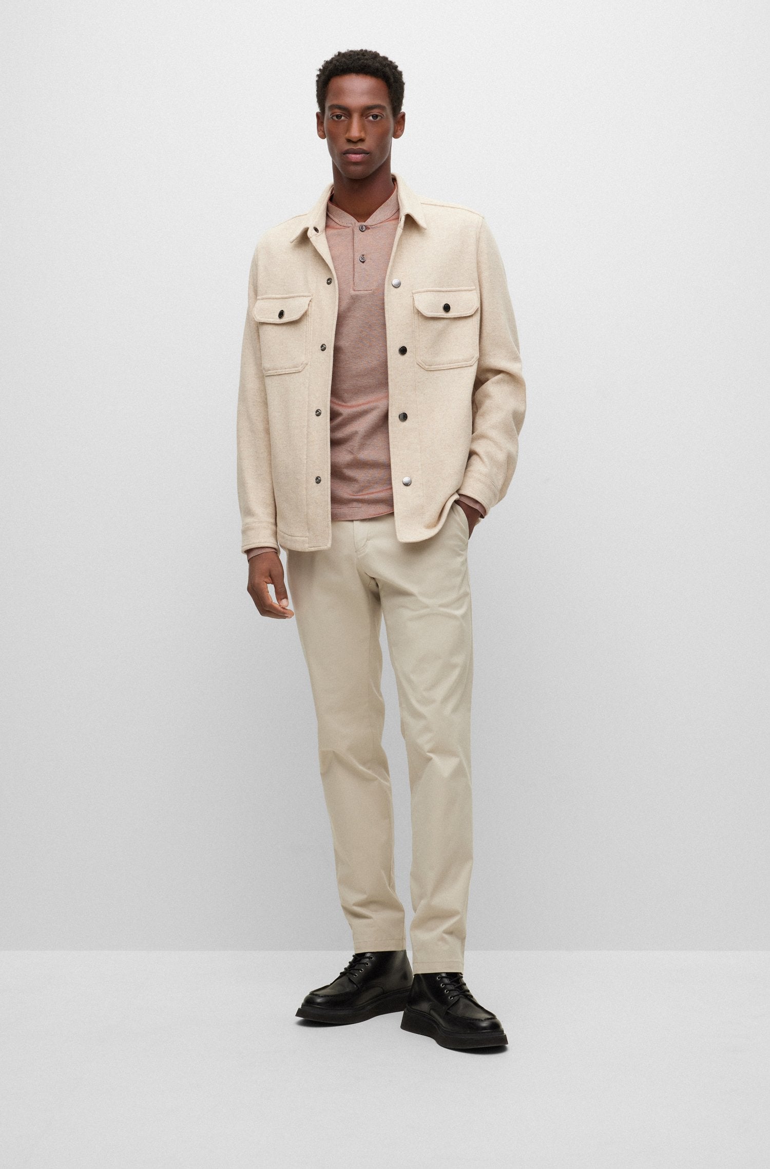 BOSS RELAXED-FIT OVERSHIRT IN A MICRO-PATTERNED WOOL BLEND