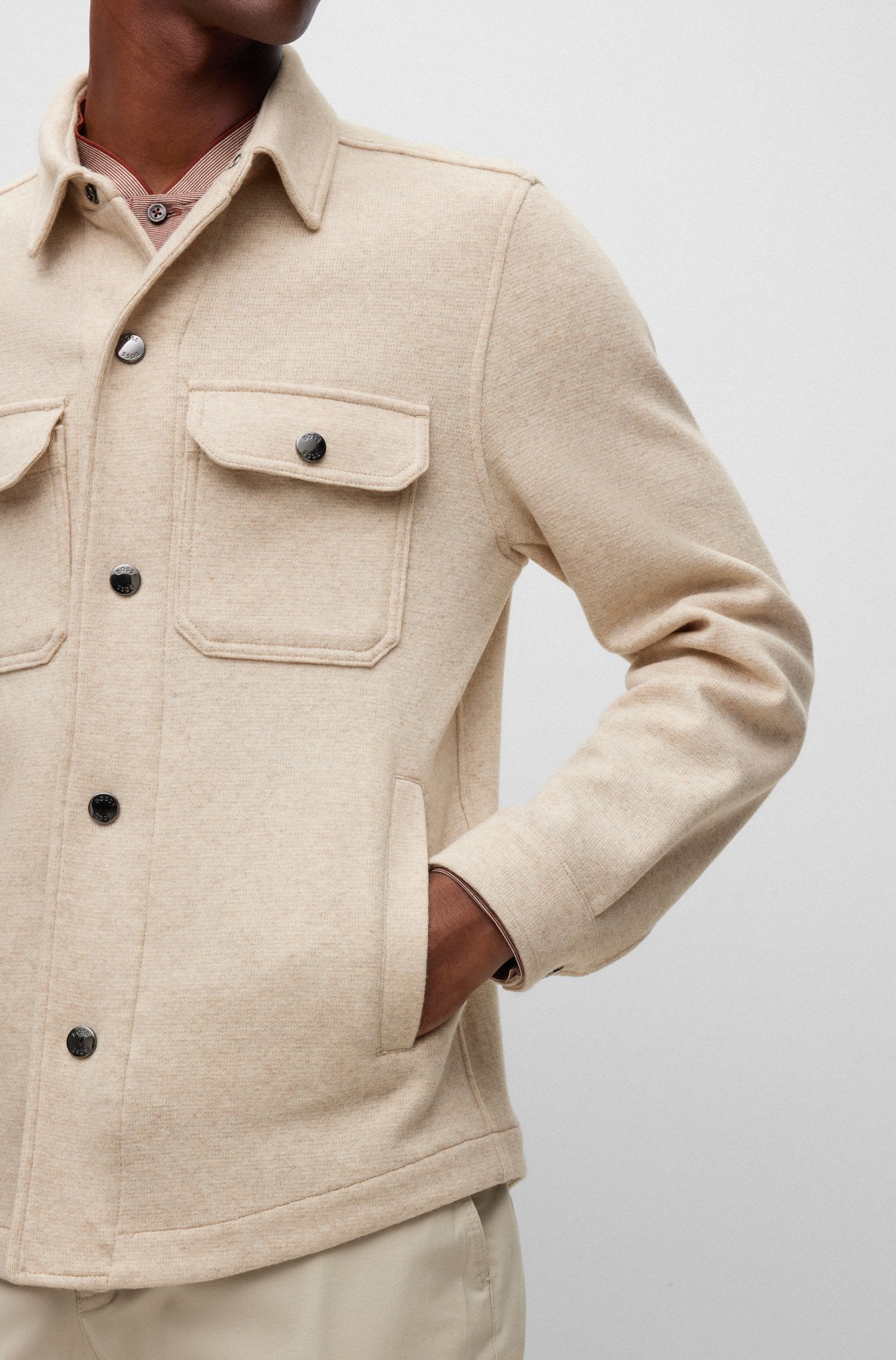 BOSS RELAXED-FIT OVERSHIRT IN A MICRO-PATTERNED WOOL BLEND