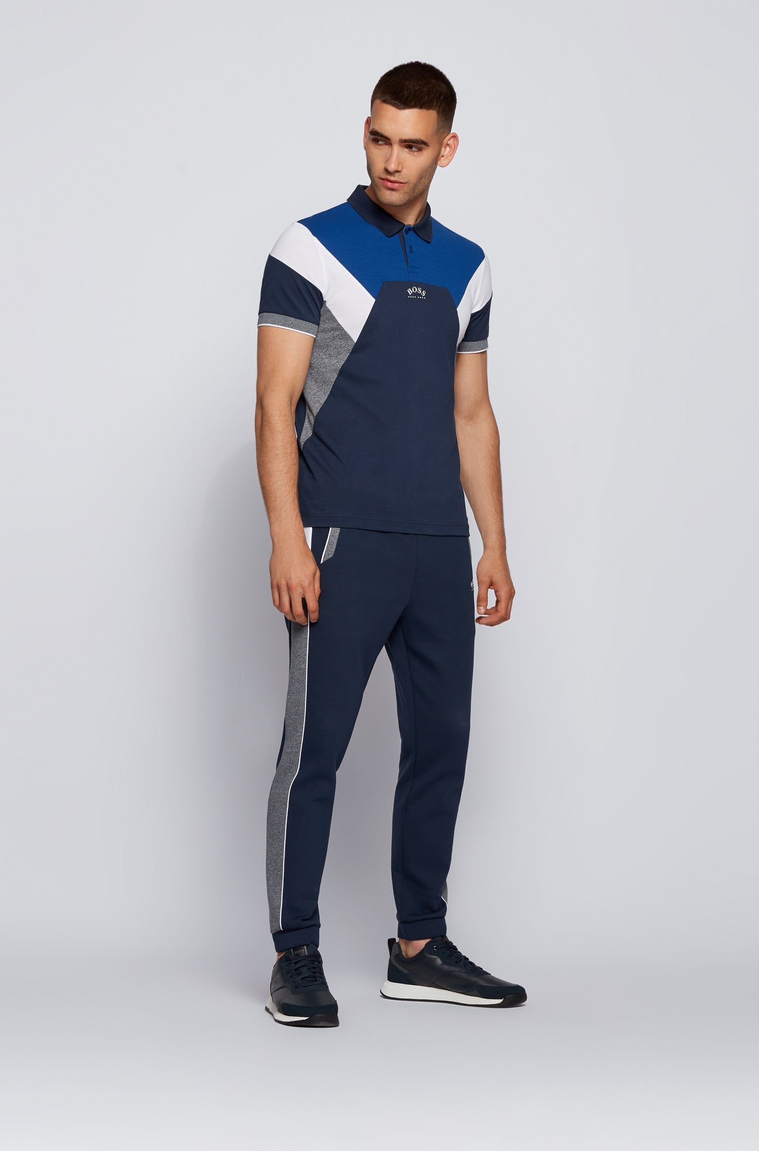 BOSS Cotton-blend tracksuit bottoms with color blocking