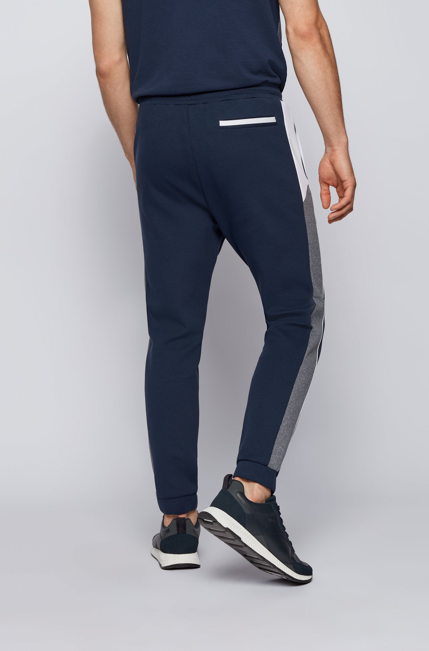 BOSS Cotton-blend tracksuit bottoms with color blocking