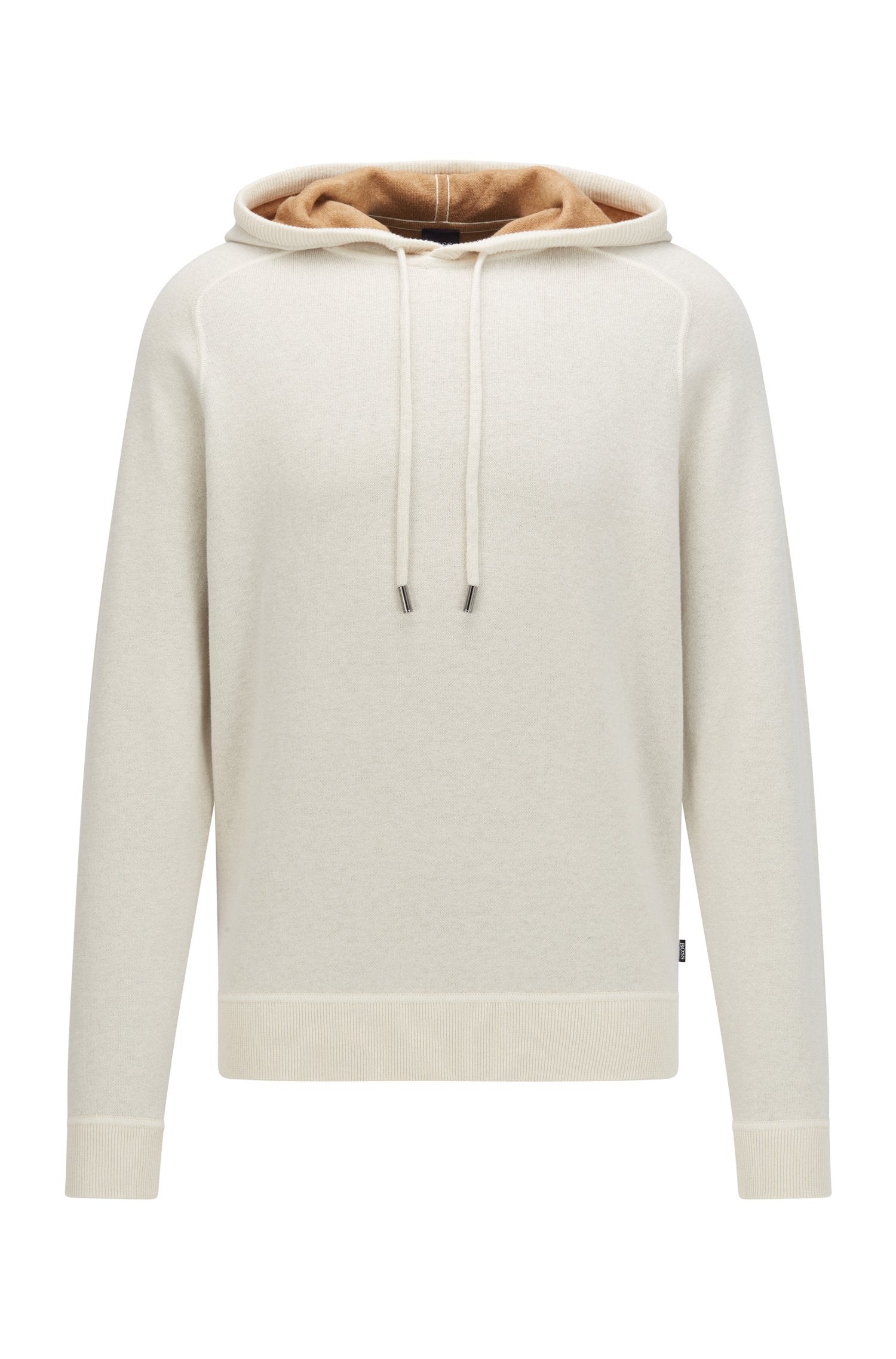 BOSS Wool Cotton Contrast Hooded Sweater in Open White