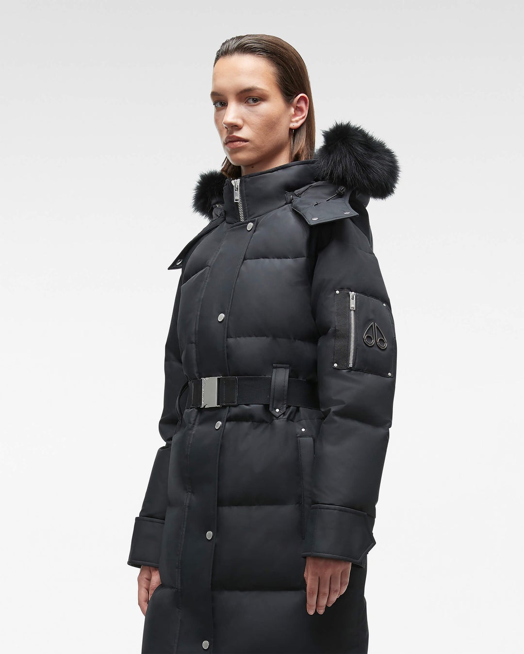 Moose Knuckles Ladies CLOUD Long Parka in Black with Black Fur