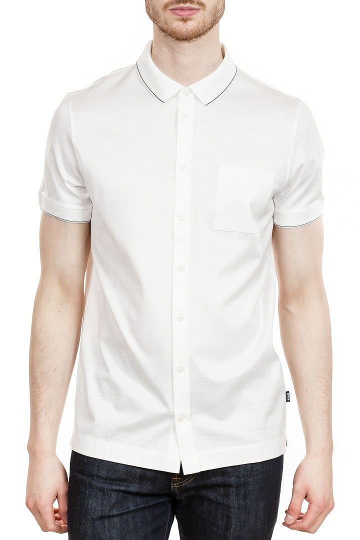 BOSS Puno Button Down Polo Shirt in White