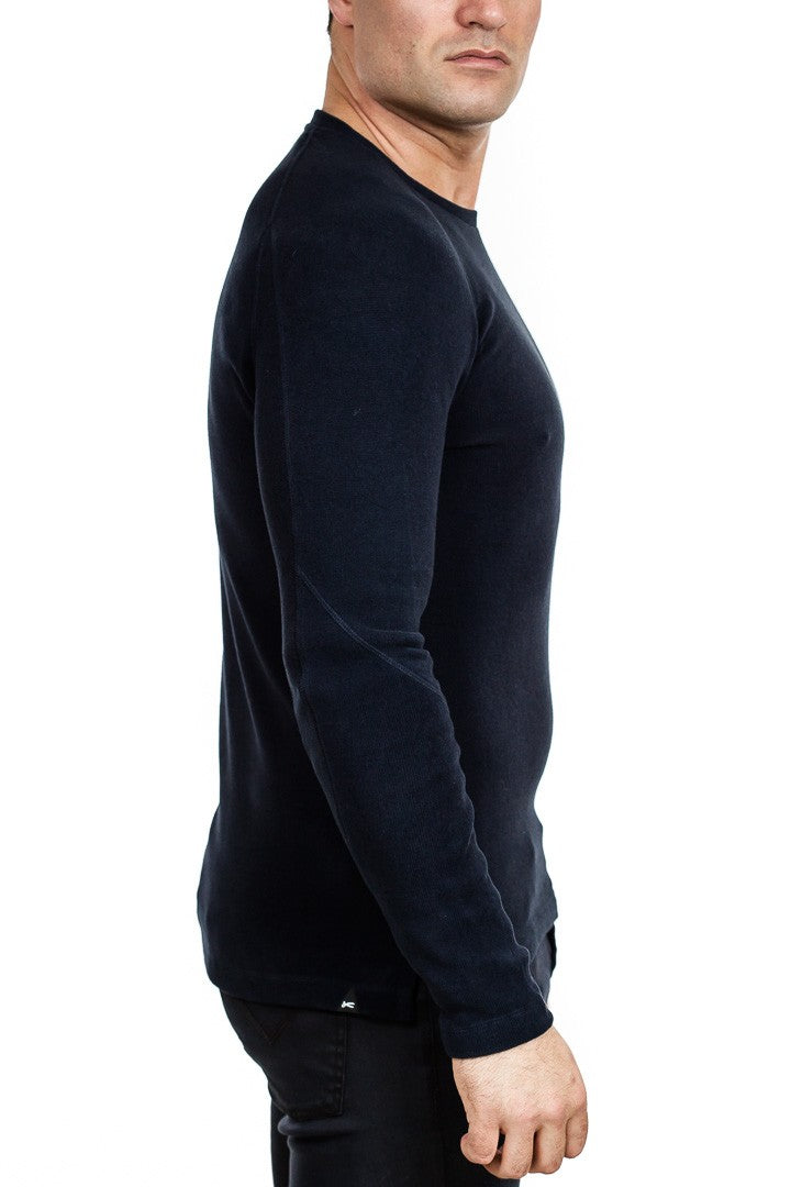 Denham - Rib Cage Fleece Jersey Tee - Breton Blue