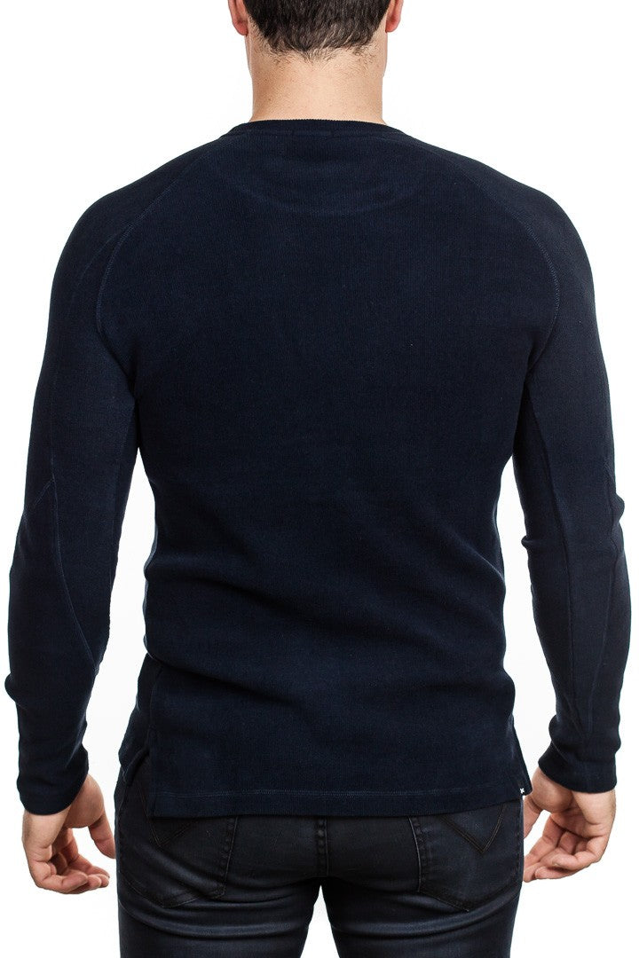 Denham - Rib Cage Fleece Jersey Tee - Breton Blue