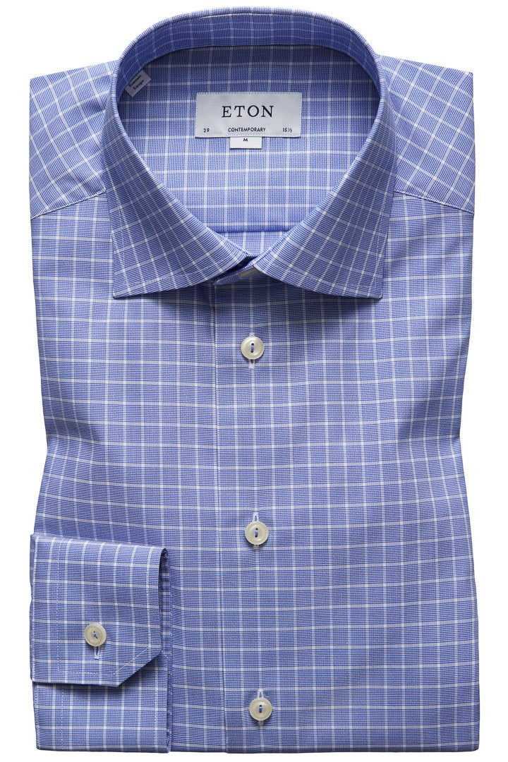 ETON Blue Check Twill Contemporary Fit Shirt