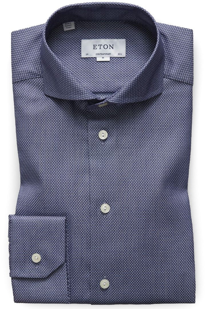 ETON Blue Geometric Twill Contemporary Fit Shirt