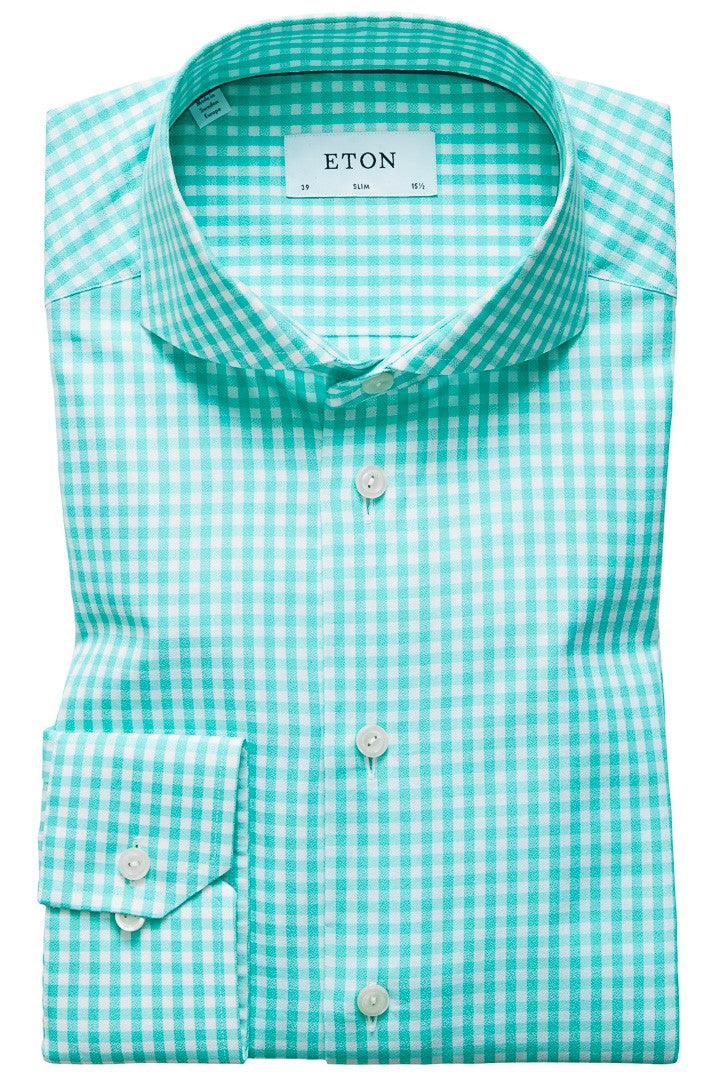 ETON Slim Fit Green Gingham Check Sable Shirt