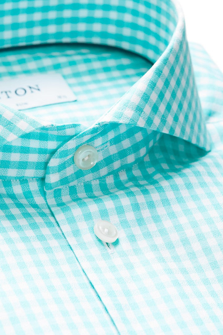 ETON Slim Fit Green Gingham Check Sable Shirt