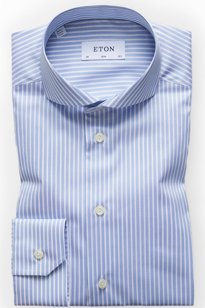 ETON Blue Striped Mechanical Stretch Slim Fit Shirt