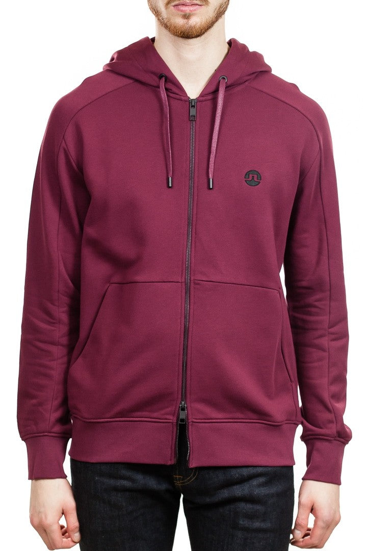 J. Lindeberg Throw Ring Loop Zip Up Hoodie in Zinfandel