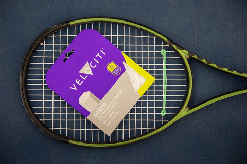 Velociti biodegradable Tennis String on Racquet