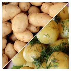 Image of Rocket Potatoes next to an image of herbed boiled potatoes